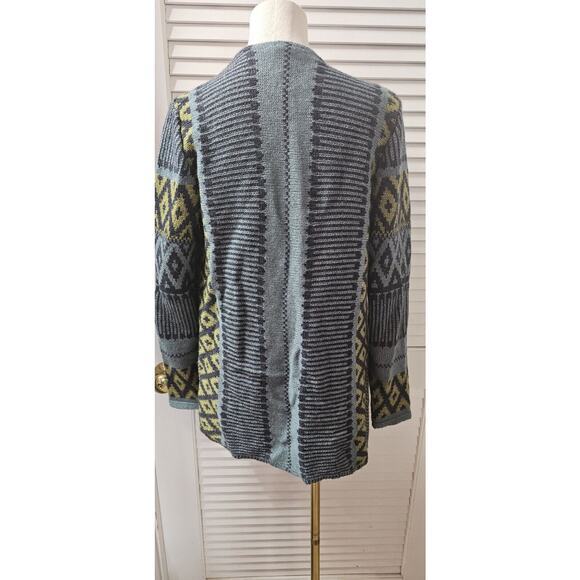 J Jill Drape Front Fair Isle Cardigan Wool/Nylon/Alpaca Green Navy XS Oversized - Picture 4 of 5